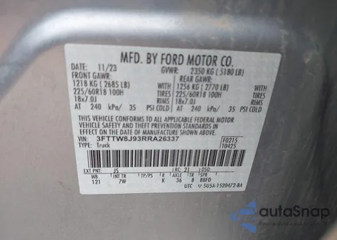 2024 Ford Maverick Xlt из США, поврежденный, VIN 3FTTW8J93RRA26337